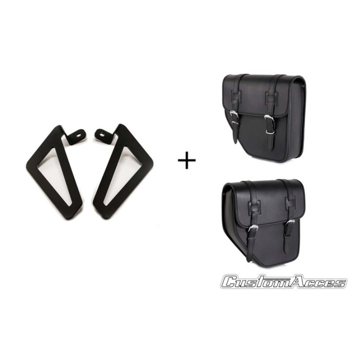 CUSTOM ACCES PAIR OF SADDLEBAGS WITH SUPPORT MOD. IBIZA BLACK - COD. API002N - features two buckle closures. Dimensions