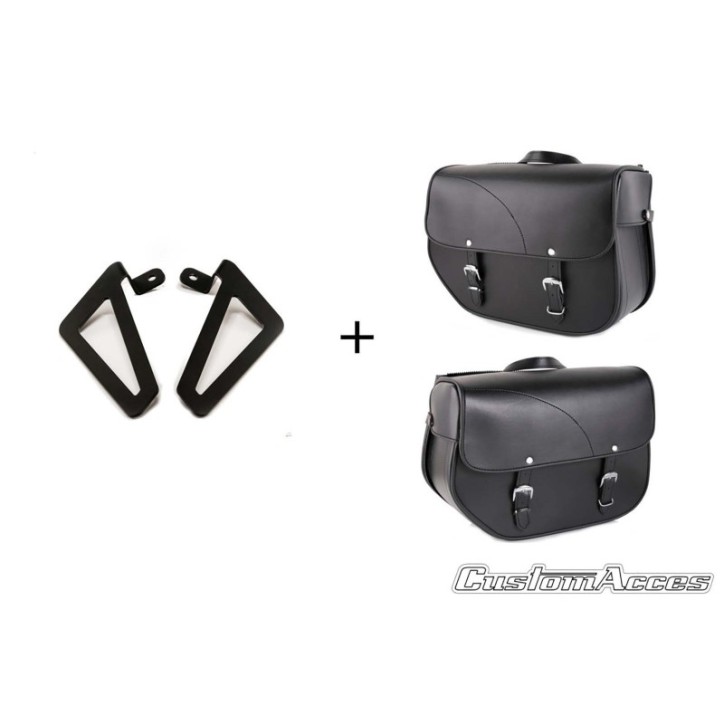 CUSTOM ACCES PAIR OF SADDLEBAGS WITH SUPPORT MOD. SAINT LOUIS BLACK - COD. APS002N - It has two closures. Dimensions: